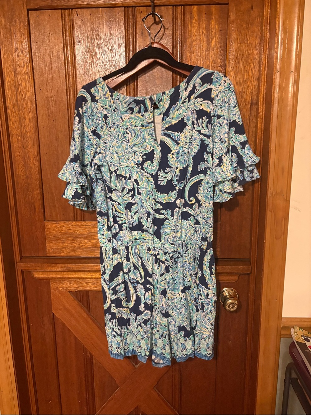 Lilly Pulitzer Navy Floral Print Shift Dress with Aqua Accents